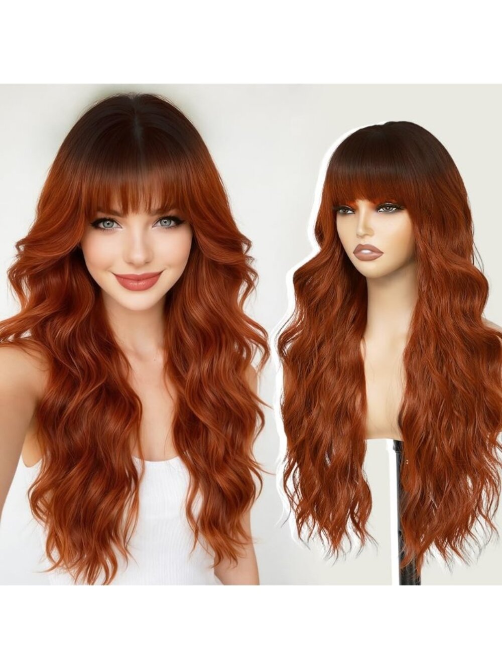 26 Inch Women's Light  Ginger Soft Layered Wavy Curly Hair Wig with Natural Shin